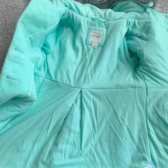 NWOT Cat & Jack Mint Green Pea Coat with Faux Fur Hood - Picture 4 of 4